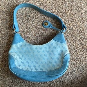 DOONEY AND BOURKE SIGNATURE FABRIC LIGHT BLUE LOGO HANDBAG